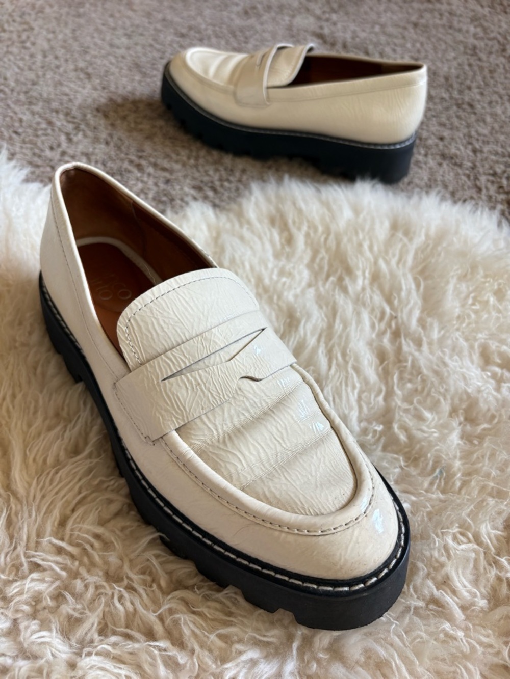 Franco Sarto Cream Leather Lug Sole Penny Loafers